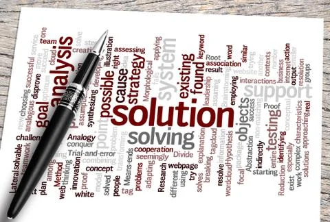 Close Up Pen And Solution Word Cloud Stock Illustration