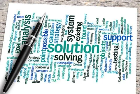 Close Up Pen And Solution Word Cloud Stock Illustration