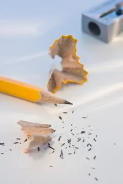Close up of pencil and sharpener Stock-Fotos