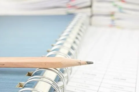 Close up pencil on notebook Stock Photos