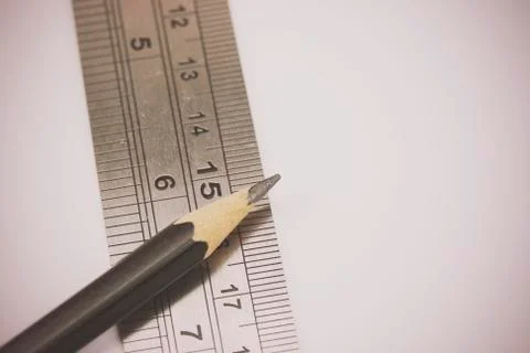 Close up of pencil with ruler Stock Photos
