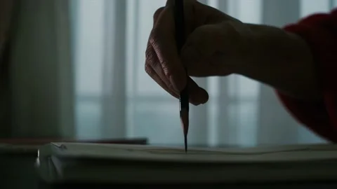 Close-up. Pencil in a woman's hand in front of the window 動画素材 152952791
