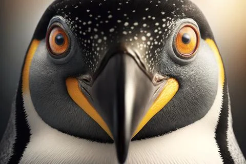 A close up of a penguin with a very large beak and orange eyes with a blurr.. Stock Illustration
