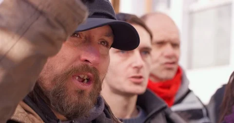 Close Up People Passionately Protesting Stock Footage 129018295
