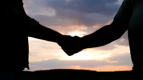 Close Up Of People Shaking Hands At Sunset Vidéo 139217399