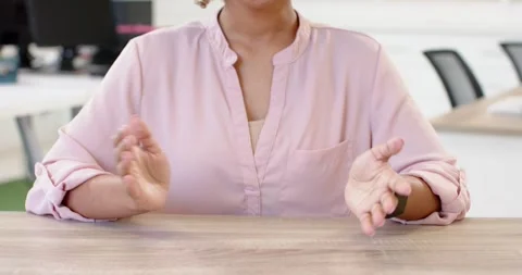 Close up of people talking to the camera, clapping hands, woman in pink blouse Stock Footage 344945414