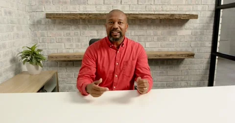 Close up of people talking to the camera, clapping hands, man sitting at desk in Stock Footage 345803968