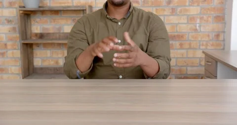 Close up of people talking to the camera, clapping hands, man sitting at desk in Stock Footage 346134908