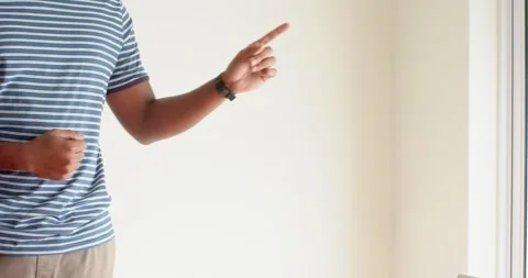 Close up of people talking to the camera, gesturing with hands, man in striped Stock Footage 346294947
