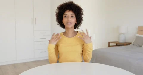 Close up of people talking to the camera, woman talking to camera sitting at Stock Footage 346133679