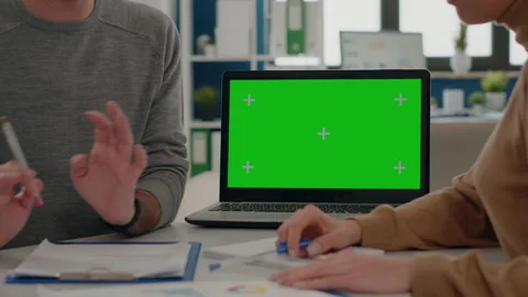 Close up of people working with green screen on laptop 스톡 동영상 166817221