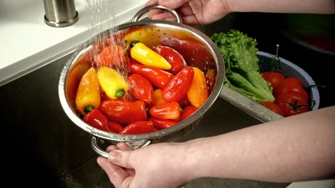 Close Up Of Peppers Being Washed Stock-Footage 95687976