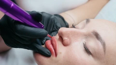 Close Up Permanent Lip Makeup Video stock 342798995