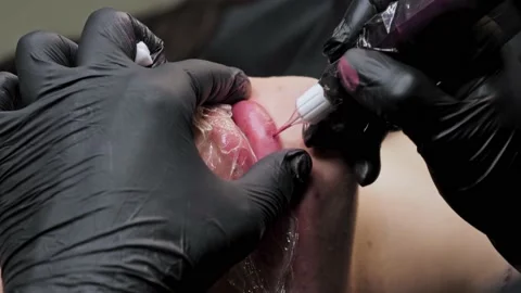 Close-up of a permanent makeup procedure. Macro Stock Footage 200822775