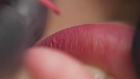 Close-up of a permanent makeup procedure. Macro Stock Footage 200823045