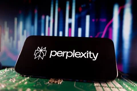 Close up of Perplexity logo on smartphone screen with technology and financial Stock Photos