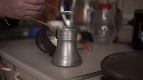Close-up person brews coffee Stock Footage 117069804