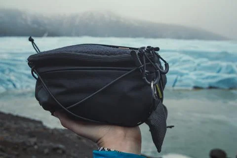 Close up person with camera bag concept photo Stock Photos