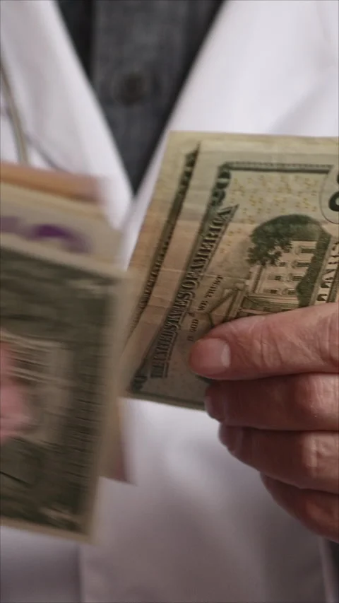 Close-Up Of Person Counting Us Dollar Bills. Vertical. Stock Footage 285796772