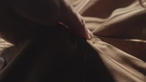 Close Up of Person Feeling Premium Quality Texture of Brown Suede Coat Fabric Stock Footage 337764486