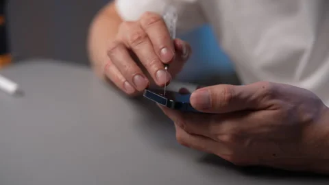 Close-up of person hands performing smartphone cleaning, removing dust and dirt Stock Footage 318748647