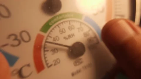 Close Up of Person Holding Digital Temperature and Humidity Meter Stock Footage 341370892