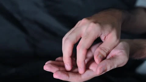 Close Up of Person Scratching Palm Due to Skin Irritation or Itching Stock Footage 337785107