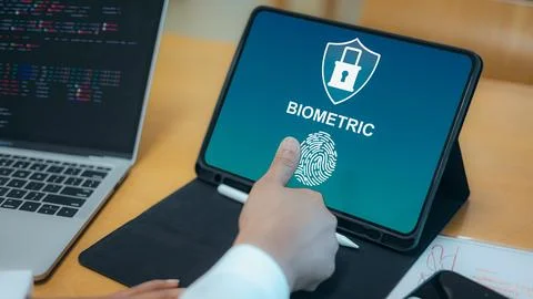 Close up of a person using a fingerprint scanner for biometric authenticati.. Stock Photos