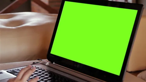 Close Up Of Person Using Laptop Touchpad With Chroma Key Green Screen - 4K Stock Footage 342743075