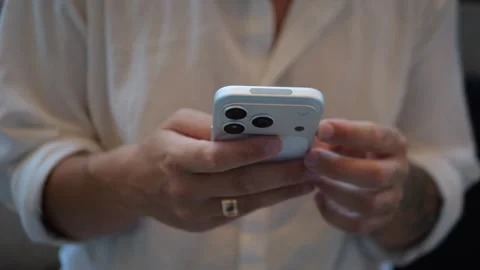Close-Up Of Person Using Smartphone Indoors, Mobile Communication... Vídeos de archivo 334437135