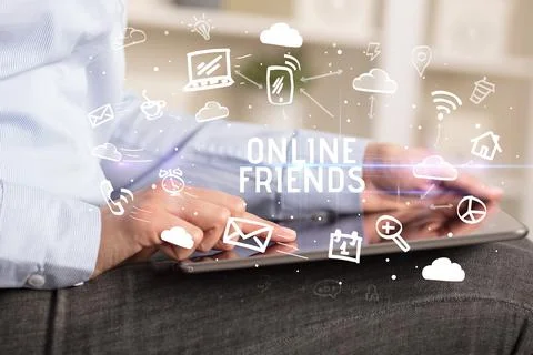 Close-up Of A Person Using Social Networking Stock Photos