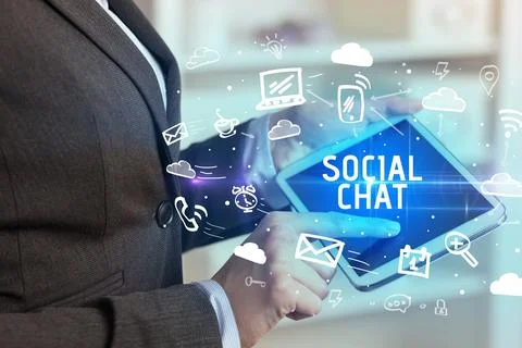 Close-up Of A Person Using Social Networking Stock Photos