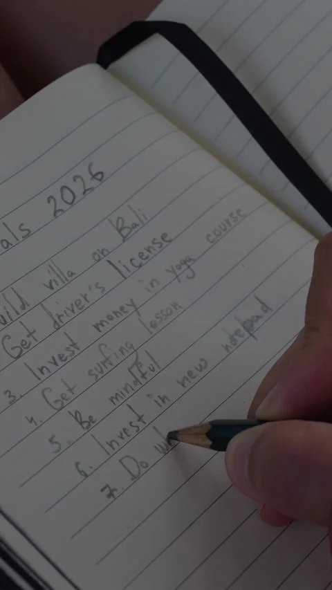 Close-up of a person writing a numbered Goals 2026 list with... Stock Footage 344455054