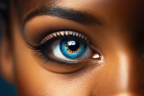 A close up of a person's blue eye with a yellow iris and a black background.. Illustration