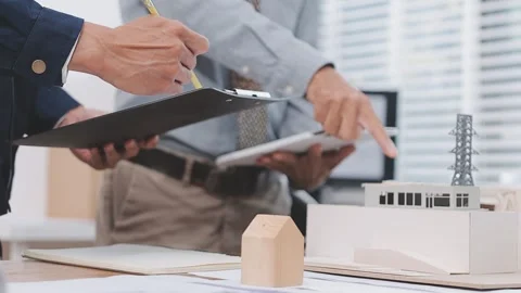 Close-up Of Person's engineer Hand Drawing Plan On Blue Print with architec.. Stock Footage 345607776