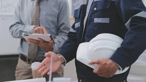 Close-up Of Person's engineer Hand Drawing Plan On Blue Print with architec.. Stock Footage 345607960