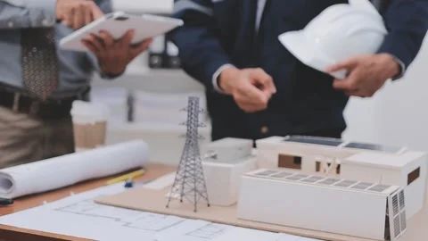 Close-up Of Person's engineer Hand Drawing Plan On Blue Print with architec.. Stock Footage 345607963