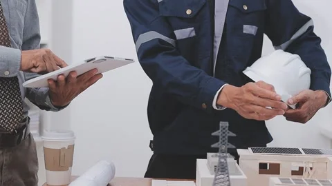 Close-up Of Person's engineer Hand Drawing Plan On Blue Print with architec.. Stock Footage 345607967