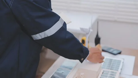 Close-up Of Person's engineer Hand Drawing Plan On Blue Print with architec.. Stock Footage 345608007
