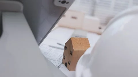 Close-up Of Person's engineer Hand Drawing Plan On Blue Print with architec.. Stock Footage 345608352