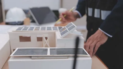 Close-up Of Person's engineer Hand Drawing Plan On Blue Print with architec.. Stock Footage 345608365