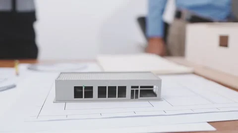 Close-up Of Person's engineer Hand Drawing Plan On Blue Print with architec.. Stock Footage 345608369