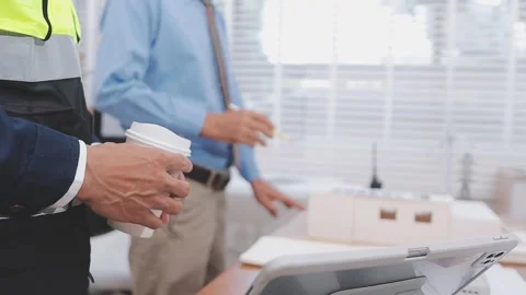 Close-up Of Person's engineer Hand Drawing Plan On Blue Print with architec.. Stock Footage 345608403
