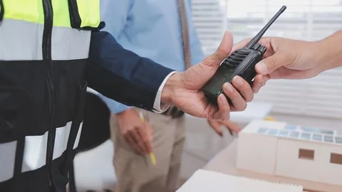 Close-up Of Person's engineer Hand Drawing Plan On Blue Print with architec.. Stock Footage 345608406
