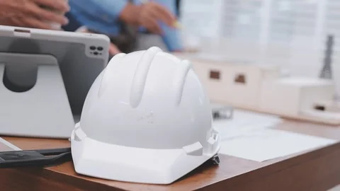 Close-up Of Person's engineer Hand Drawing Plan On Blue Print with architec.. Stock Footage 345608414
