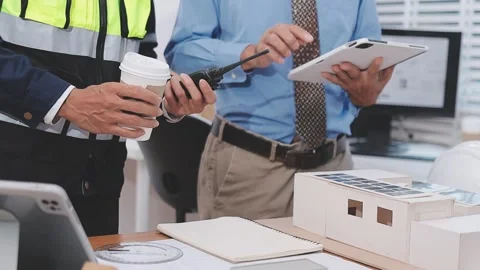 Close-up Of Person's engineer Hand Drawing Plan On Blue Print with architec.. Stock Footage 345608431