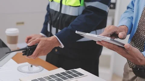 Close-up Of Person's engineer Hand Drawing Plan On Blue Print with architec.. Stock Footage 345608442
