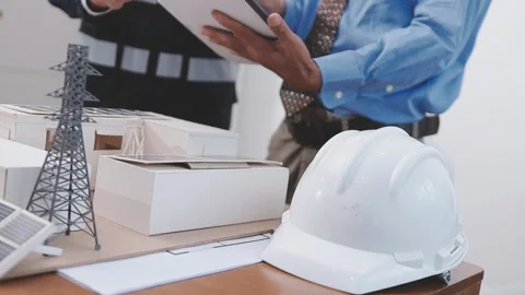 Close-up Of Person's engineer Hand Drawing Plan On Blue Print with architec.. Stock Footage 345608450