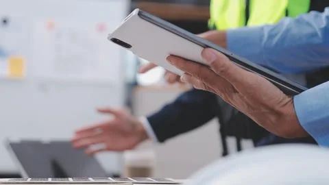 Close-up Of Person's engineer Hand Drawing Plan On Blue Print with architec.. Stock Footage 345608485