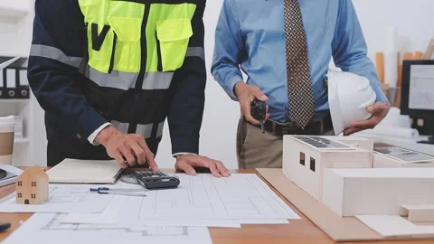 Close-up Of Person's engineer Hand Drawing Plan On Blue Print with architec.. Stock Footage 345608632